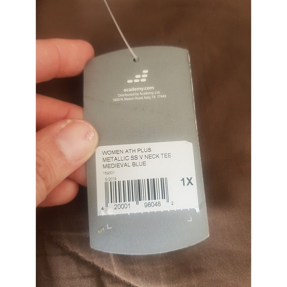 BCG Womens Blouse Top Blue Metallic V Neck Tee Size Plus 1X Short Sleeve NWT - Picture 9 of 12